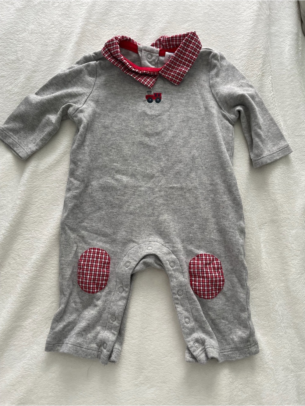 Janie and Jack 0-3mo Gray & Red Plaid Collar Baby One-Piece Romper